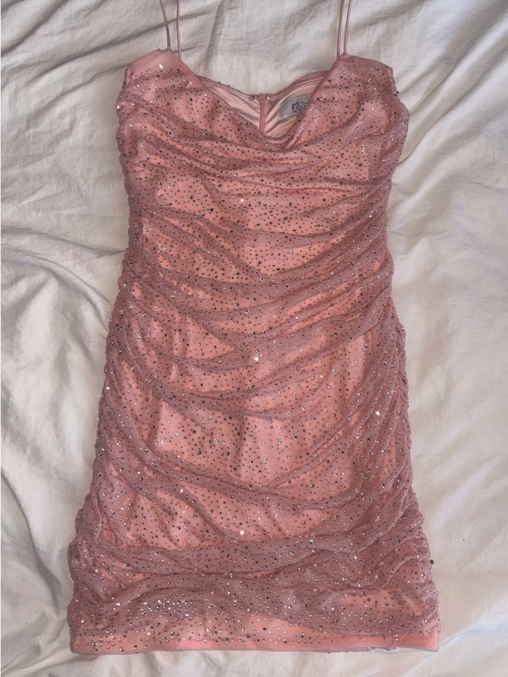 Oh Polly Pink Embellished Spaghetti Strap Mini Dress